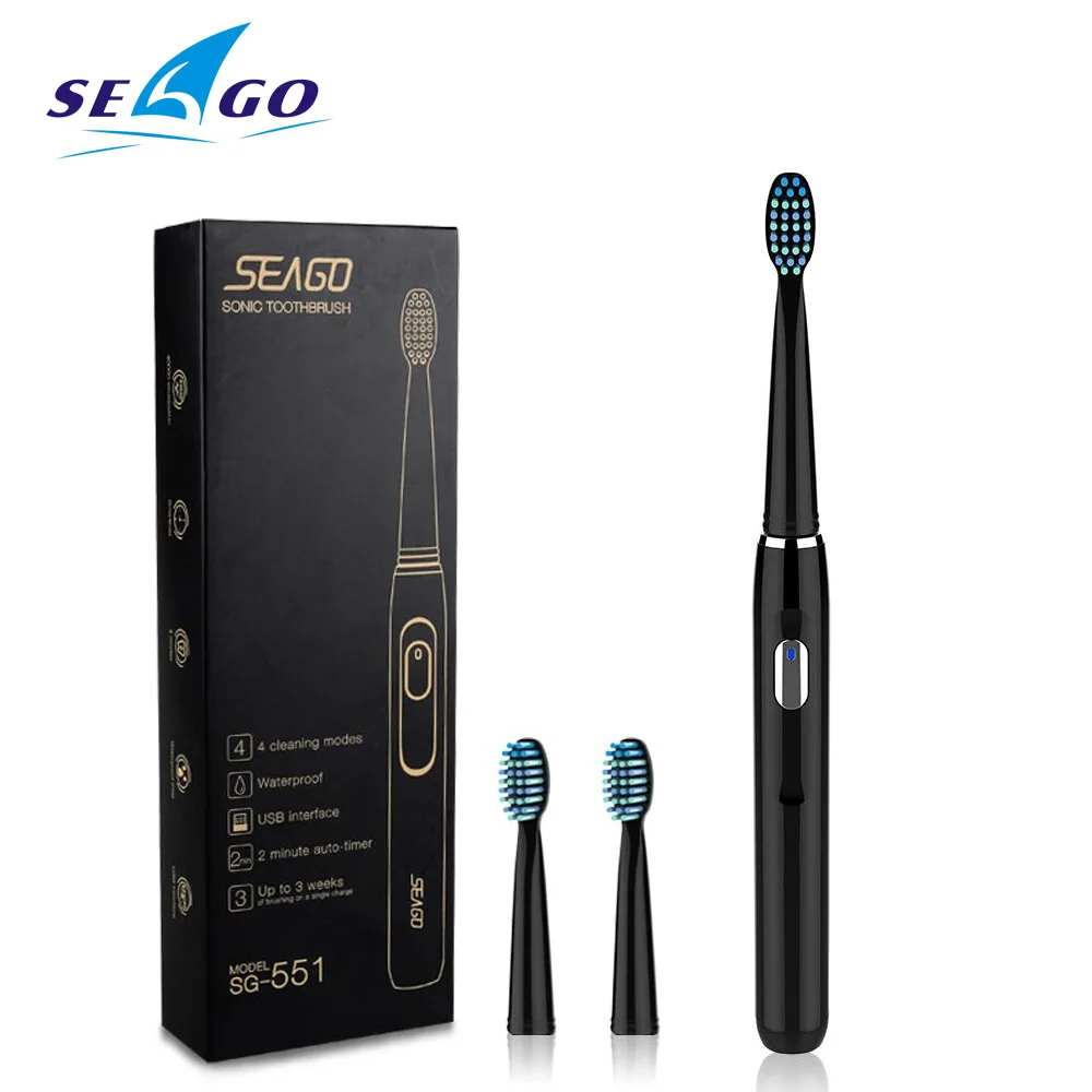 

SEAGO Electric Toothbrush Rechargeable Sonic Toothbrush 4 Mode USB Charging Travel Toothbrush with Brush Heads