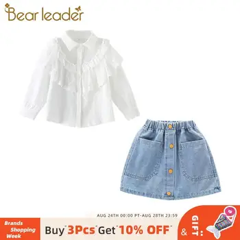 

Bear Leader Kids Girls Fashion Autumn Thin Othing Sets Lace Blohses and Jeans Skirt Teenager Girls Cute Casual Princess Suits