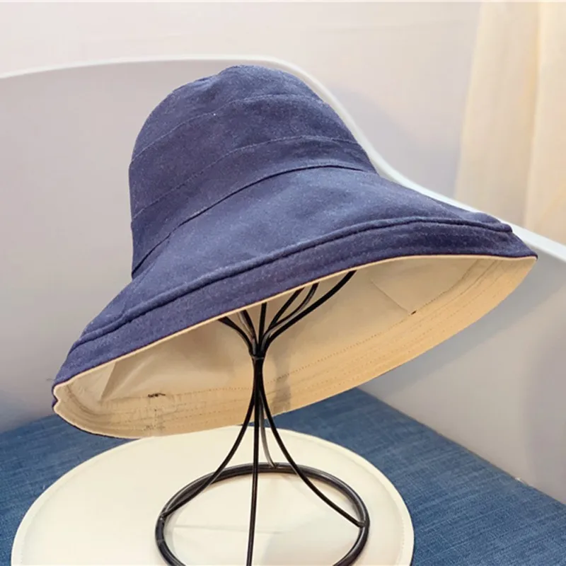 Летняя шапка для маленьких девочек, одноцветная шляпа в рыбацком стиле, летняя Двусторонняя шапка, регулируемые аксессуары - Цвет: Тёмно-синий