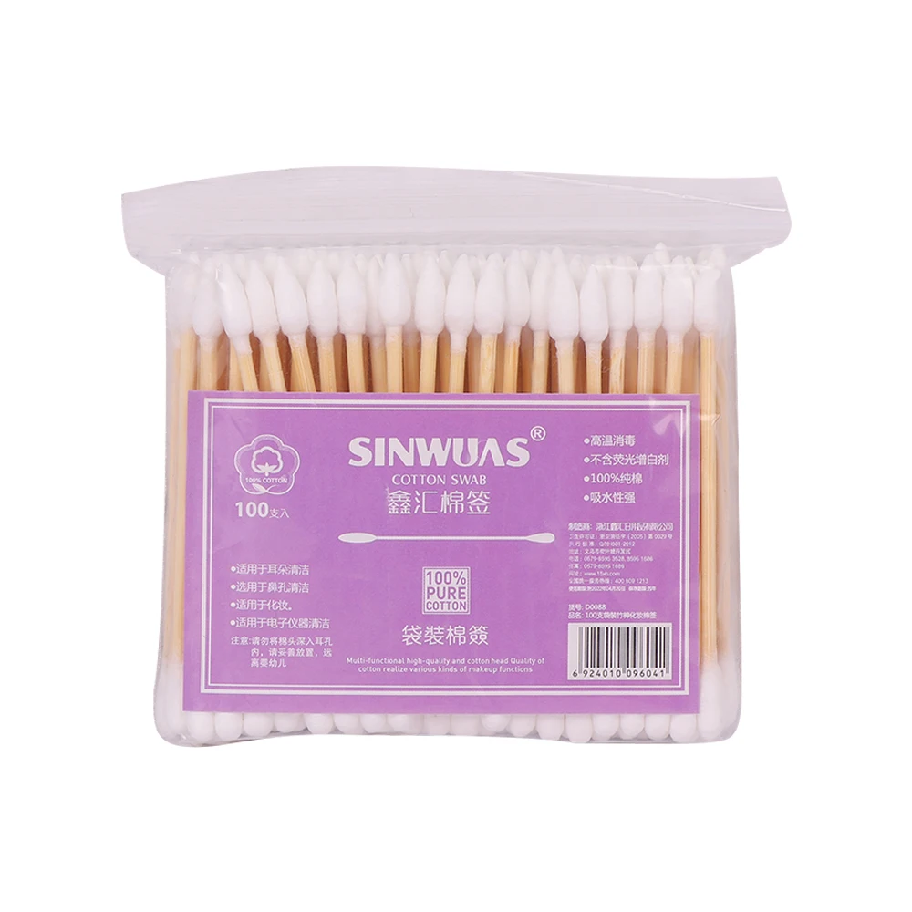 white(100PCS) 100 шт./упак. двойной головкой ватным тампоном для Для женщин Макияж ватным наконечником для деревянные медицинские палочки для носа, чистка ушей инструменты для здоровья - Цвет: white(100PCS)