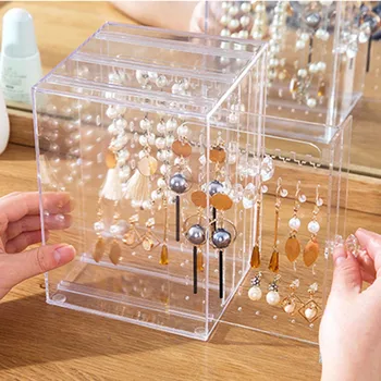 

Drawer Ring Earrings Display Stand 3-Layers Clear Jewelry Storage Box Holder Office Sundries Make Up Container Boxes