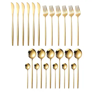 

24PCs/set Kitchen Accessories Tools Tableware Cutlery Set Stainless Steel Knives Forks Spoons Dinnerwar Kitchen Dinnerware Set