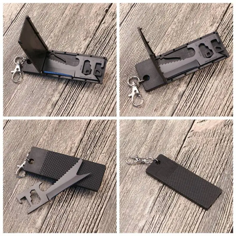 

Stainless Steel EDC Cards Portable Camping Rescue Kit Multifunction Emergency Survival Card Cutter Key Chain Opener Saw Spanner