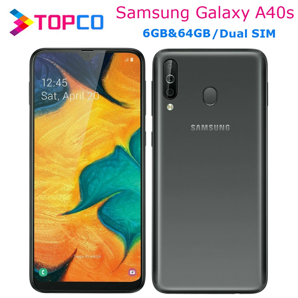Samsung Galaxy A40s A3050,, 4G, LTE, Android, мобильный телефон, четыре ядра, 6,4 дюймов, две sim-карты, 3 тыловые камеры, ram, 6 ГБ rom, 64 ГБ, Exynos