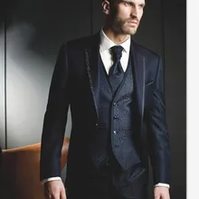 Новейший дизайн черный мужской костюм с тиснением формальный Dapper индивидуальный заказ Свадебные Мужские костюмы 3 предмета(пиджак+ брюки+ жилет) цветочный блейзер