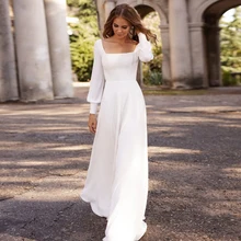 

Simple Long Sleeves Wedding Dress For Women Modest Square Neck Bride Dresses A Line Marriage Vestido De Noiva robe de mariée2022