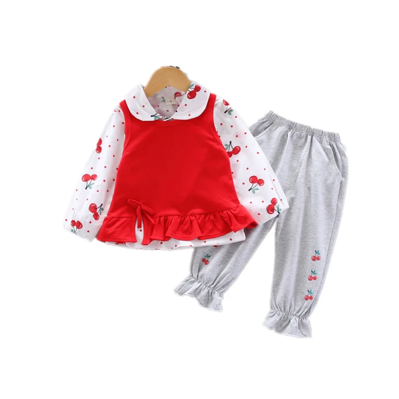 

2020 New Spring Autumn Children Fashion Clothes Baby Girls Print Lapel Vest Shirt Pants 3Pcs/sets Kids Casual Infant Tracksuit