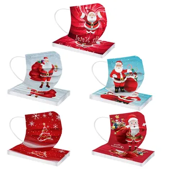 

50pc Adult's Festive Mask Disposable Face Mask Santa Claus Printing Mouth Masks Industrials 3-layer Non-woven Face Masks Masque