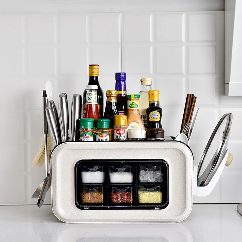 

Japanese Style Kitchen Seasoning Box Household Desktop Knife Rest Chopsticks Box Dustproof Pest Control Storage Shelf