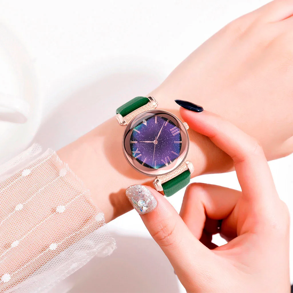 Women Wristwatch Romantic Starry Sky Leather Band Diamond Rhinestone Designer Ladies Clock Wholesale Brand Zegarki Damskie *E | Наручные