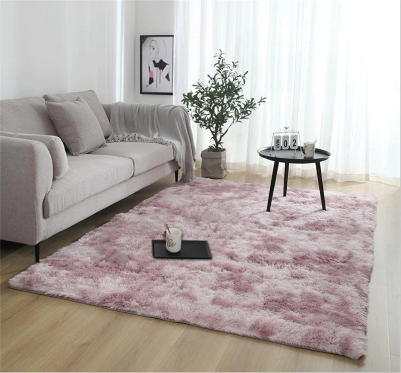 Fashion European Long Hair Bedroom Fur Carpet Bay Window Bedside Mat Washable Personality Blanket Gradient Color Living Room Rug - Цвет: 1