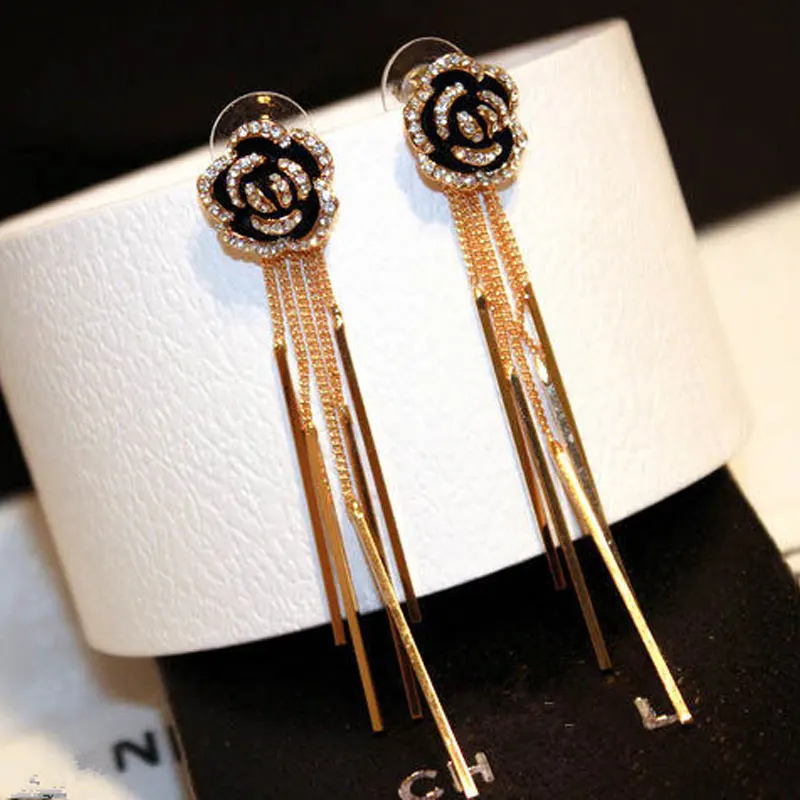 Flower Shining Cubic Flower Crystal Drop Pearl Pendant Tassel Earrings For Women Wedding Party Jewelry