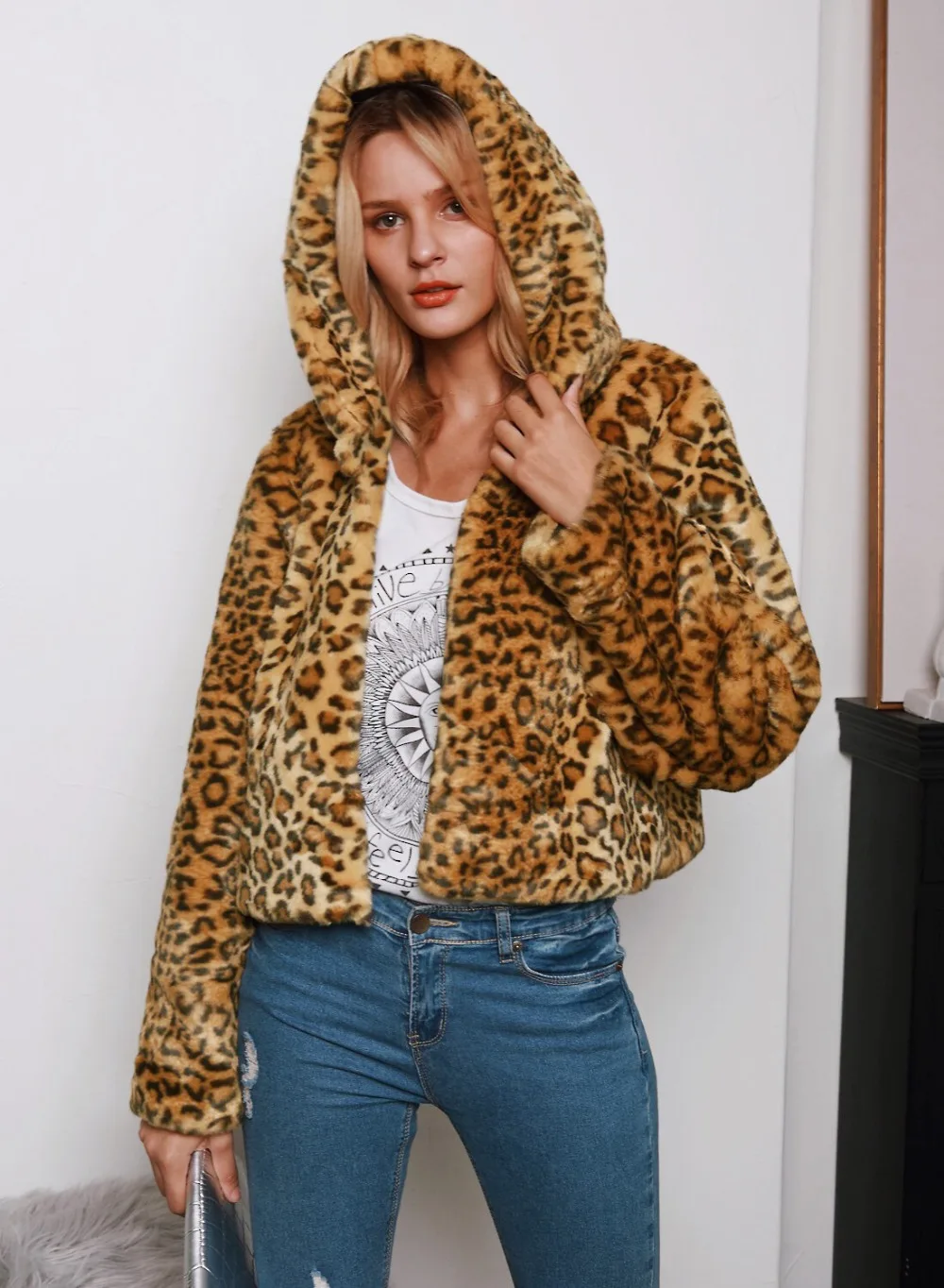 GOPLUS, сексуальное леопардовое пальто из искусственного меха, худи, толстый теплый женский пуховик, уличная мода, зимнее плюшевое пальто, манто для женщин