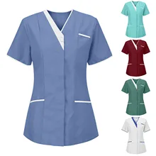Camisetas femininas manga curta com decote em v camisa de trabalho verão workwear moda plus size sexy enfermeira uniforme