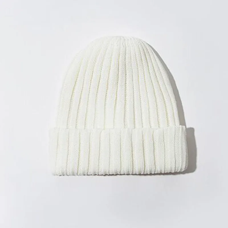 white Высокое качество, вязанные, повседневные, Skullies Beanie, зимняя женская шапка, одноцветная, для взрослых, новые, плотные,, зимние топы для женщин, мужчин, подарок - Цвет: white