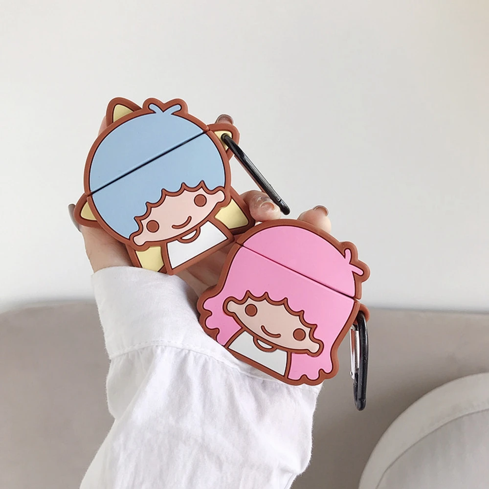 

For AirPods Case Cute Couple twin stars Silicone Cover Bluetooth Wireless Earphone box For Airpods Charging bag + anti lost hook