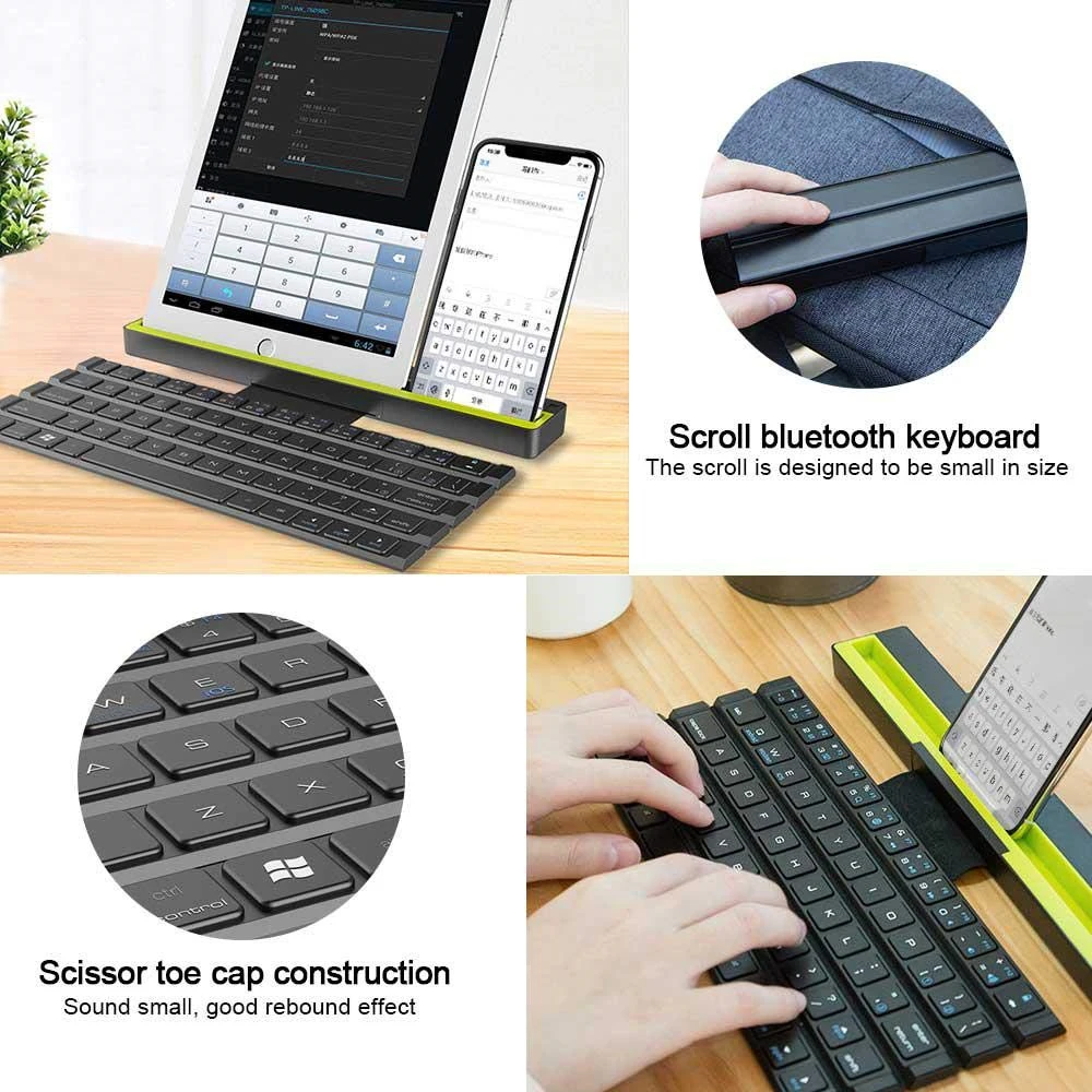 LHMZNIY BT64 Keys Reel Portable Folding Bluetooth Keyboard Wireless Foldable Touchpad Keypad for IOS/Android/Windows ipad Tablet
