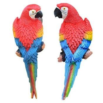 

2 Pcs Resin Parrot Statue Wall Mounted DIY Outdoor Garden Tree Decoration Animal Sculpture Ornament - Left & Right