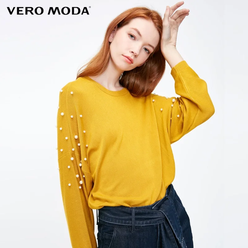 Vero Moda перламутровые рукава «летучая мышь» с открытыми плечами чистый цвет вязаный свитер | 318324548