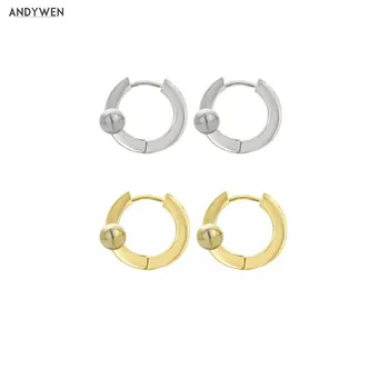 

ANDYWEN 925 Sterling Silver 6.5mm Beads Huggies Hoop Mini Small Round Piercing No Clips 2020 Rock Punk Simple Fashion Jewelry