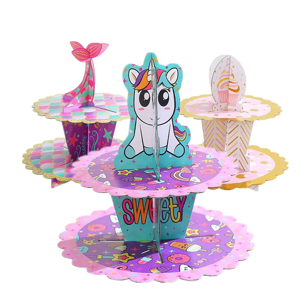 

Birthday Party Cake Stand Cartoon Unicorn/Mermaid Cupcake Houder Kids Birthday Party Cupcake Decorations Supplies