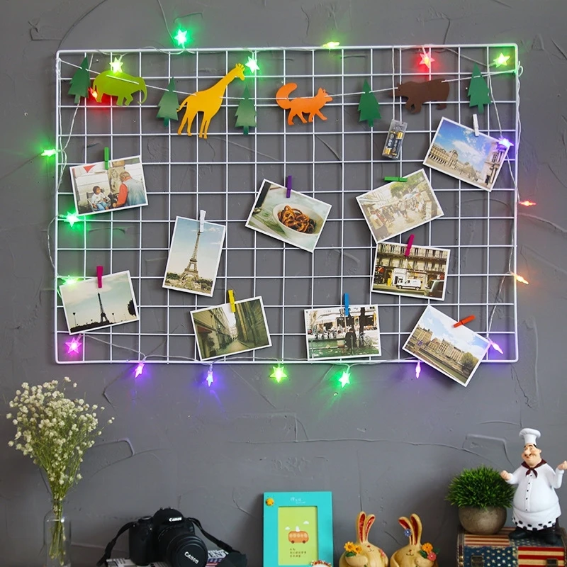 

Storage Rack Mesh On The Wall DIY Decoration Metal Mesh Grid Wall Hanging Photo Frame Multi-Function Panel Postcards Mesh Frame