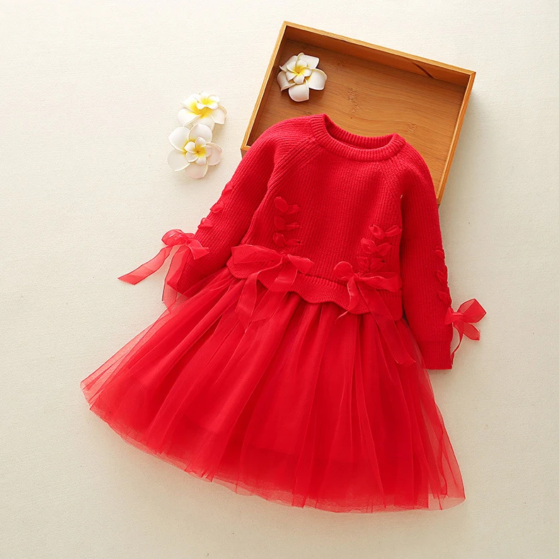 Зимнее трикотажное шифоновое платье для девочек детская одежда с длинными рукавами для рождественской вечеринки детские платья для девочек, одежда на год - Цвет: 309432 red