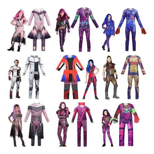 

Halloween Performance Descendants 3 Tights Rompers Girls Boys Jumpsuit Carnival Party Mal Evie Cosplay Costume Onesies Kids Sets