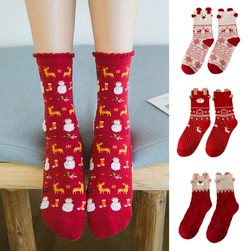 Осень-зима год Санта Клаус новогодняя елка; Снег лося подарок счастливые носки хлопчатобумажные носки с рождественскими мотивами унисекс Женская и мужская обувь