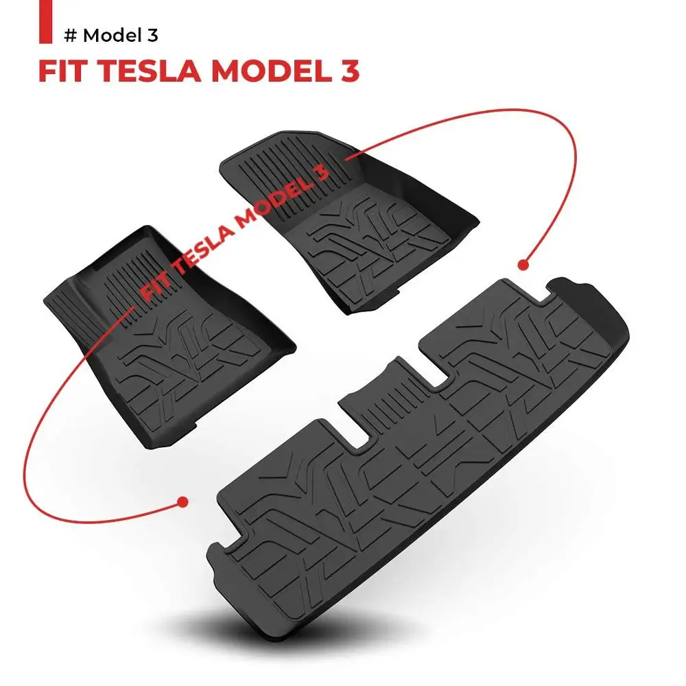 

3pcs TPE Custom Car Floor Mats For Tesla Model 3 2017-2019 Car Liner Floor Carpet Pad Fit All-Weather Water-repellent Wearable