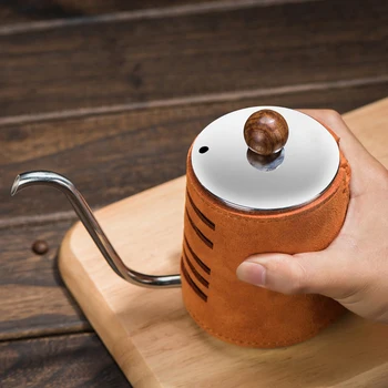 

Stainless Steel Handleless Anti-Hot Coffee Pot Drip Kettle with Gooseneck Spout Leather Cover Swan Neck Coffee Tea Pot 0.3L/0.5L