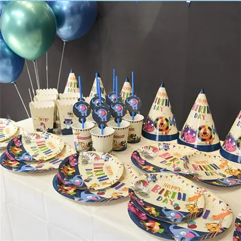 

Baby Party Supplies Set 6 People Zoo Theme Birthday Party Supplies Set Baby Gift Children kids Boys Girls Party Supplies Set