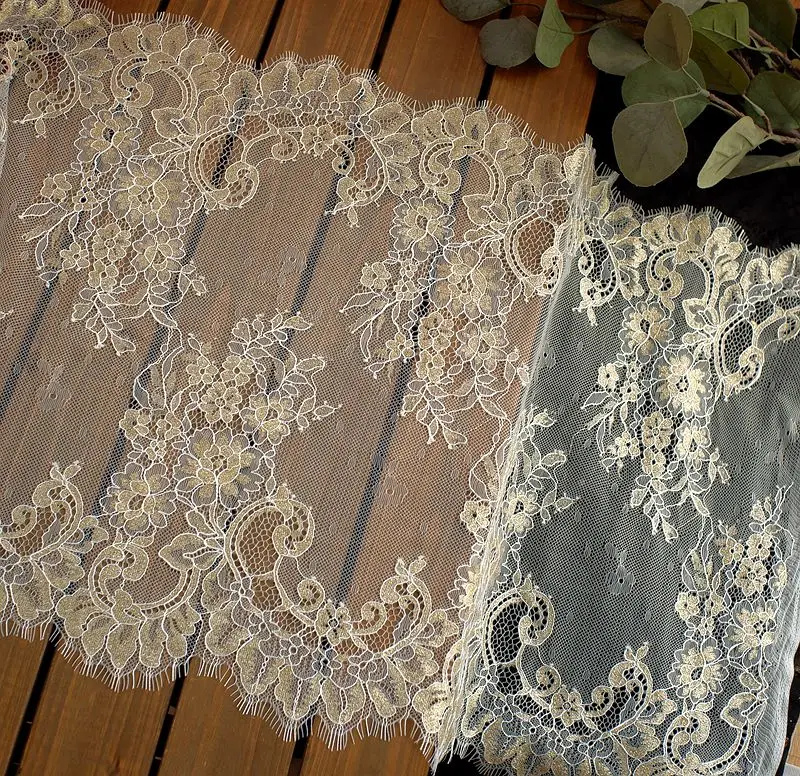 Lace Fabric Lace Garment Accessories Lace Sewing Supplies Lace Accessories Lace Sewing Accessories 3meters long European style lace eyelash accessories lace handmade DIY clothing wedding fabric gold thread