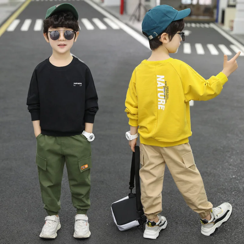 

22356 BOY'S Spring Set 2020 New Style Children Korean-style Fashion Big Boy Bib Overall Knitting Suit Fashion