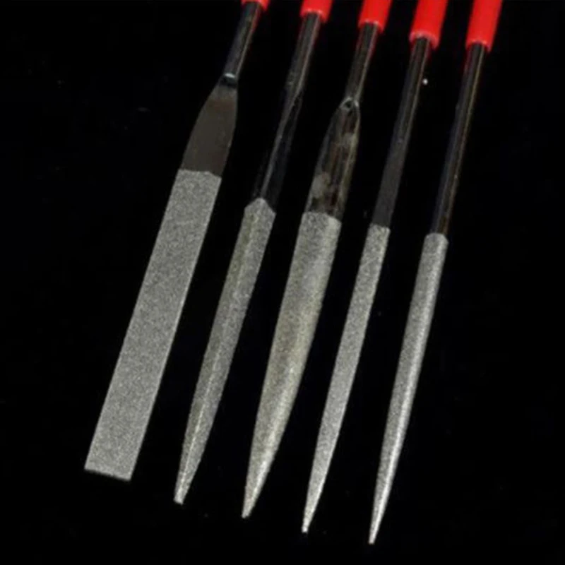 

5 Diamond Mini Needle Files Set Chipped Glass Metal Jeweler Wood Carving Craft