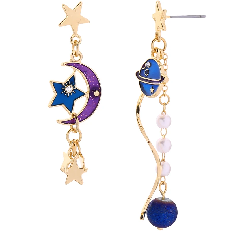 6 пара/лот модные трендовые ювелирные соединители детали металлическая Глянцевая планета, звезда серьги в форме Луны
