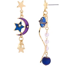 6 пара/лот модные трендовые ювелирные соединители детали металлическая Глянцевая планета, звезда серьги в форме Луны