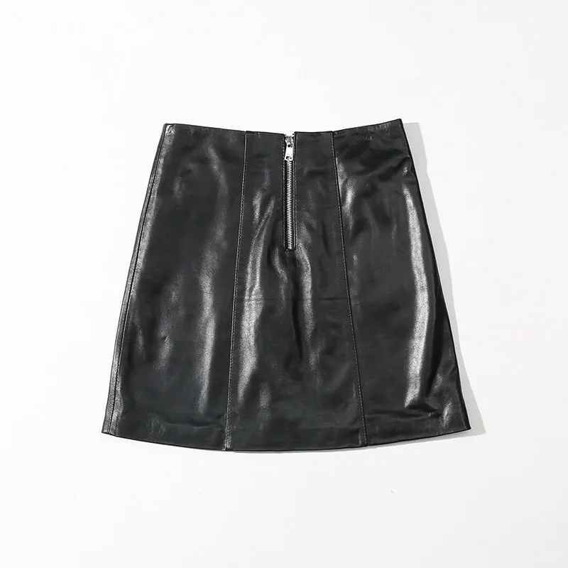 2020 Lederen Rokken Vrouwen Kant Vintage Rok Zwart Gevouwen Een Lijn Skater Mini Rok Sexy Schapenleer Rokken Dames