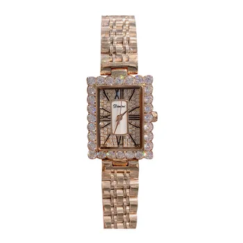 

Dimini's New Luxury Women Rhinestone Square Watch Roman Scale Fashion Wristwatch Diamond Rose Gold Female Clock Relogio Feminino
