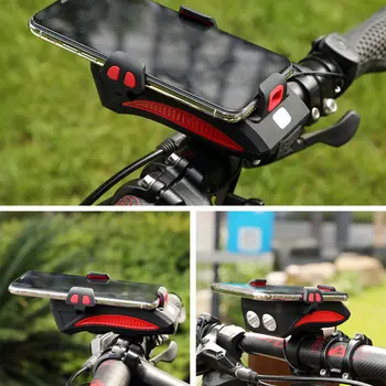 

4 In 1 Bicycle Phone Holder LED Bike Headlight USB Charge Treasure with Horn Waterproof SP99