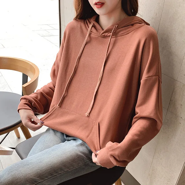 Harajuku Hoodies women Sweatshirts Solid color Autumn Winter Hooded Tops Women Hoodies Casual Long sleeved Thickening Coat P043