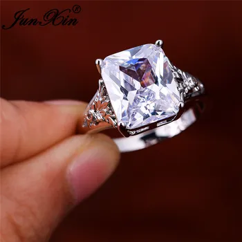 

Luxury White Austrian Crystal Big Square Stone Rings For Women White Gold Color Zircon Wedding Bands Engagement Ring Jewelry Cz