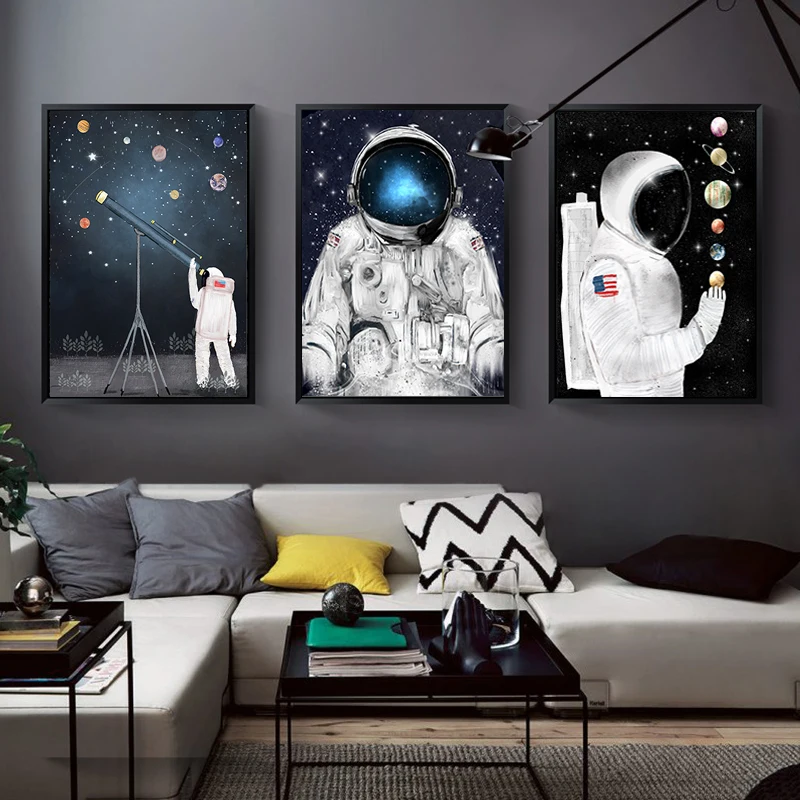 

Modern Wall Art HD Printed Canvas Painting Abstract Earth Moon Astronauts Cuadros Posters and Prints Wall Pictures For Home Room