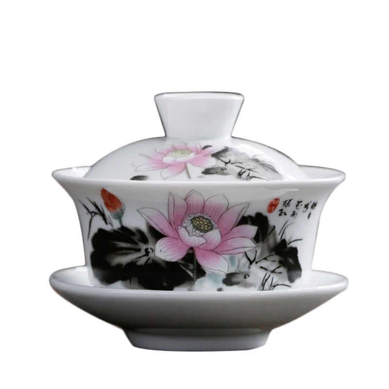 Фарфоровая керамическая чаша Gaiwan 120 мл чайная миска с блюдцем набор крышек чашка
