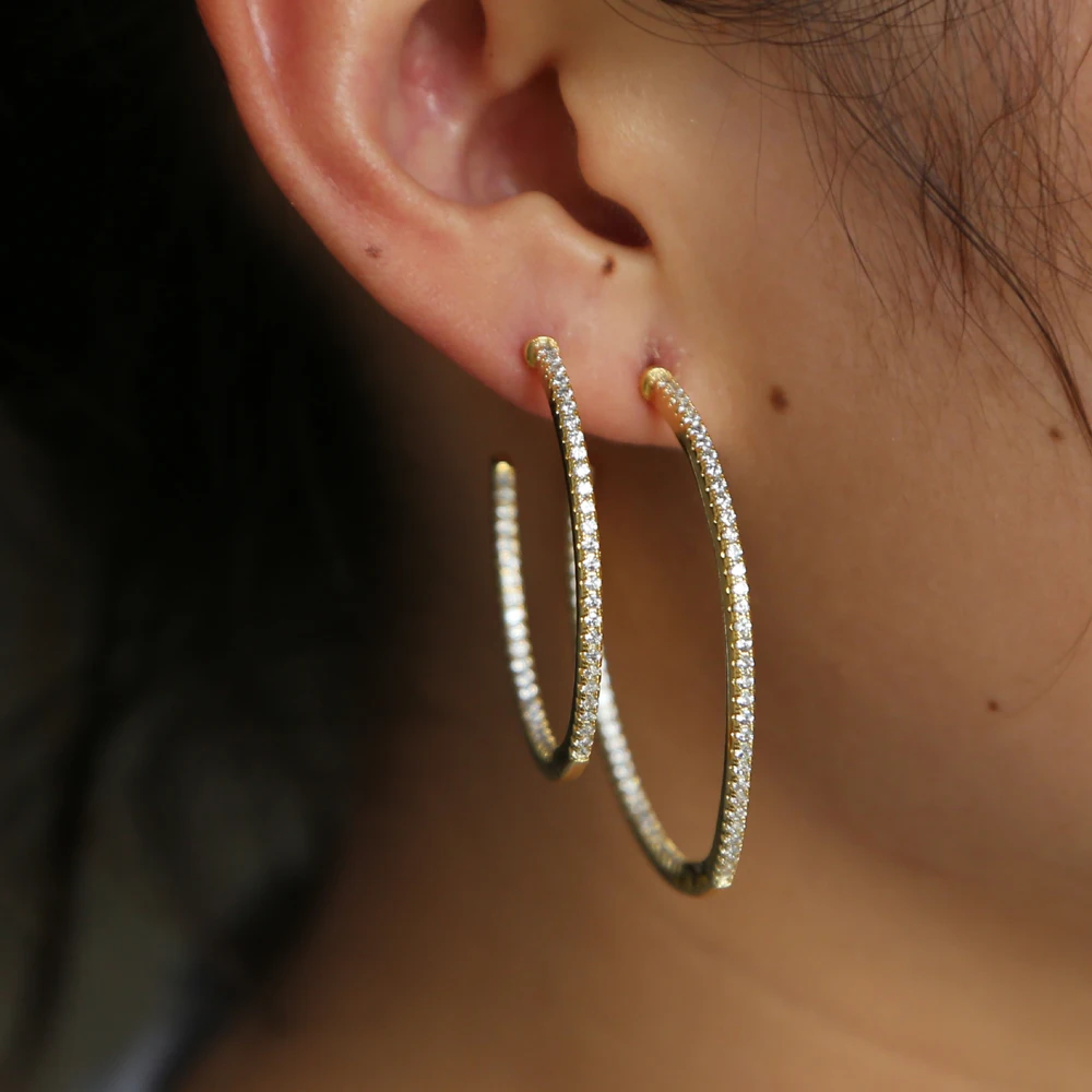 37 мм 45 тонкий круглый фианит серьги кольца Европейский большой маленький набор