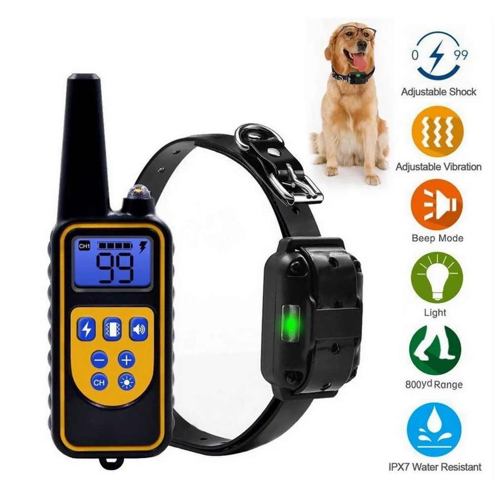 Rechargeable Waterproof Electronic Dog Training Collar Stop Barking LCD Display 800m Remote Electronic Shock Training Collars