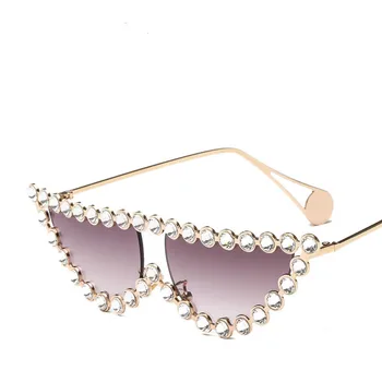 

Ladies fashion cat's eye rhinestone trim metal sunglasses full diamond frame glasses women sunglasses female hipster photo props