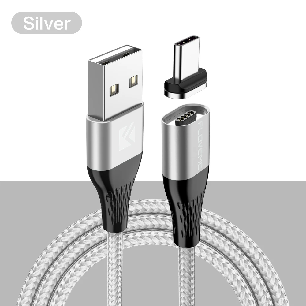 plug and cable white FLOVEME 1 м USB кабель type C Micro USB кабель провод для быстрого заряда нейлоновый СВЕТОДИОДНЫЙ Магнитный зарядный кабель для передачи данных Кабо 3 А магнитный для iPhone - Цвет: plug and cable white
