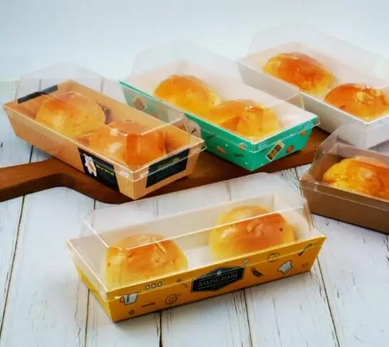 

Rectangular Bread Cake Sandwich Snack Wrapping Boxes with Clear Plastic Lids Disposable Cardboard Packing Box for Party