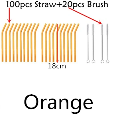 100 шт многоразовые стаканы для питья Str 18cmx8 мм-идеальная многоразовая соломинка для смузи, чая, сока-10 упаковок с 20 щетками для чистки - Цвет: 100 straw - 20 brush